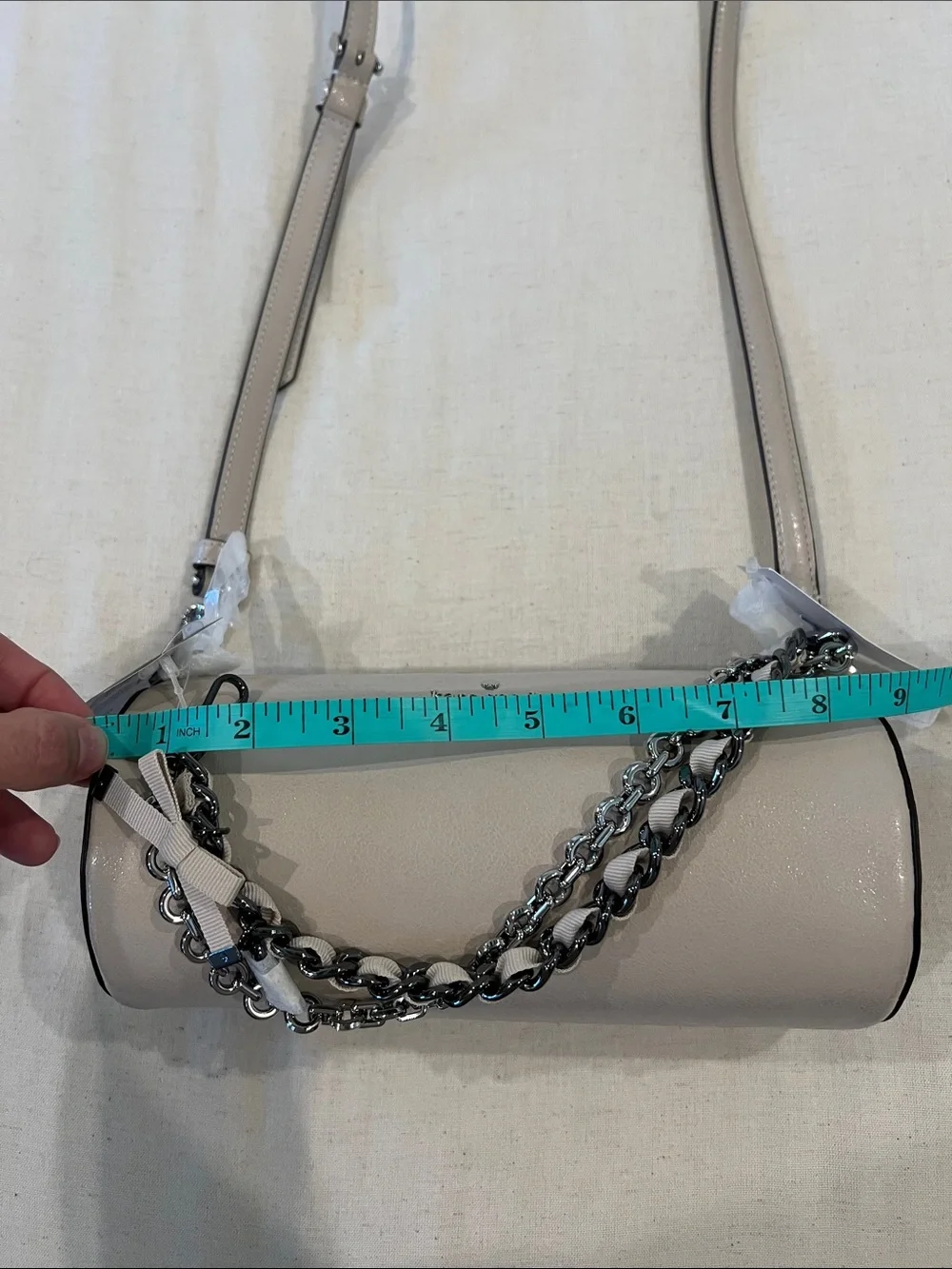 Kate Spade Light Gray Pebbled Leather Chain-Trim Crossbody